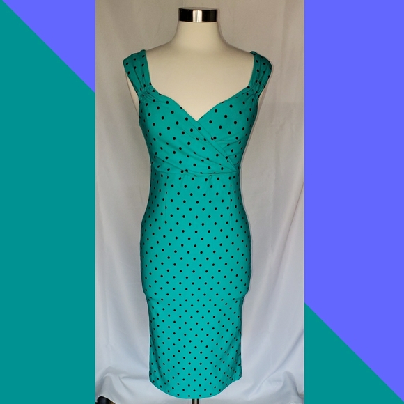Pinup Couture Dresses & Skirts - Pinup Couture Turquoise Dress with Black Polka Dots